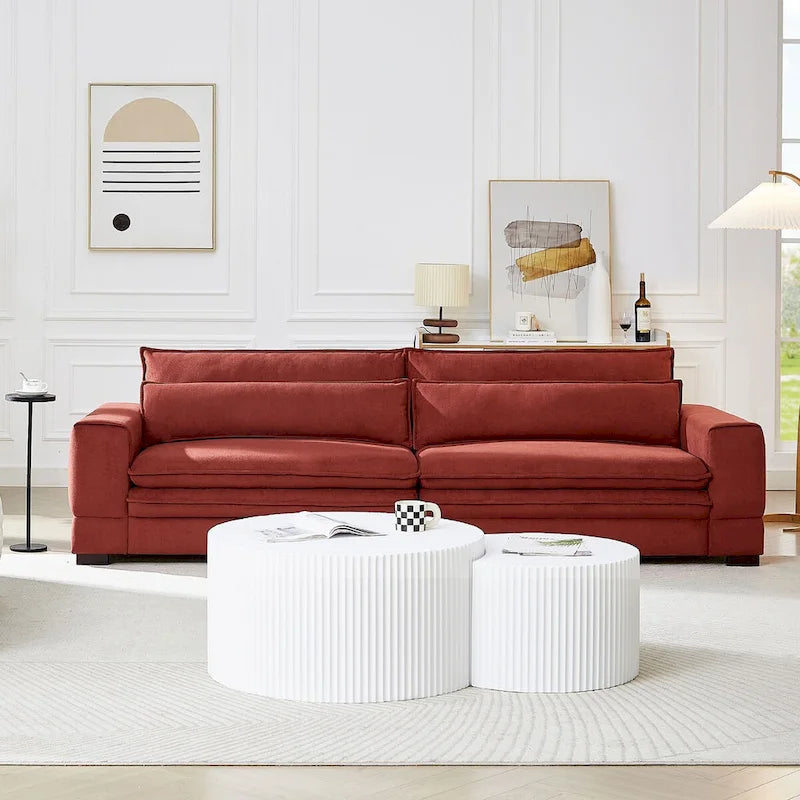 Canapé en tissu moderne du milieu du siècle, 104 po, canapé rembourré avec 2 oreillers, pieds en bois massif