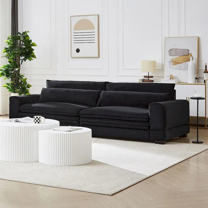 Canapé en tissu moderne du milieu du siècle, 104 po, canapé rembourré avec 2 oreillers, pieds en bois massif