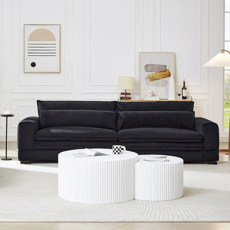 Canapé en tissu moderne du milieu du siècle, 104 po, canapé rembourré avec 2 oreillers, pieds en bois massif
