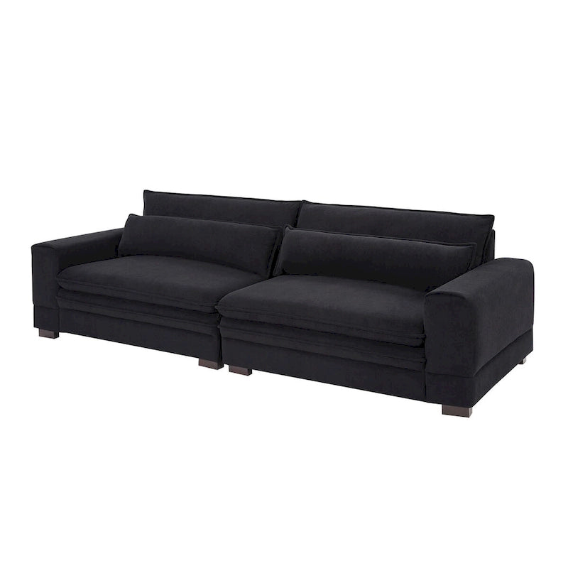 Canapé en tissu moderne du milieu du siècle, 104 po, canapé rembourré avec 2 oreillers, pieds en bois massif