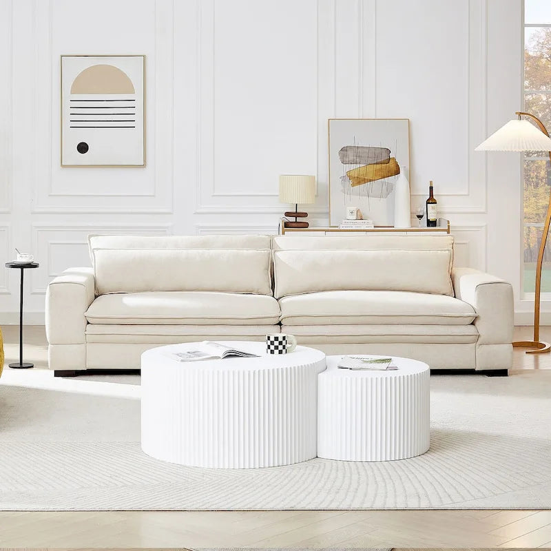 Canapé en tissu moderne du milieu du siècle, 104 po, canapé rembourré avec 2 oreillers, pieds en bois massif