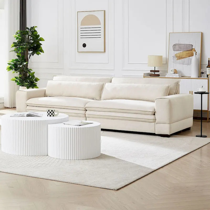 Canapé en tissu moderne du milieu du siècle, 104 po, canapé rembourré avec 2 oreillers, pieds en bois massif