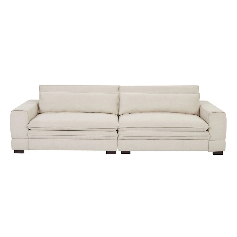 Canapé en tissu moderne du milieu du siècle, 104 po, canapé rembourré avec 2 oreillers, pieds en bois massif