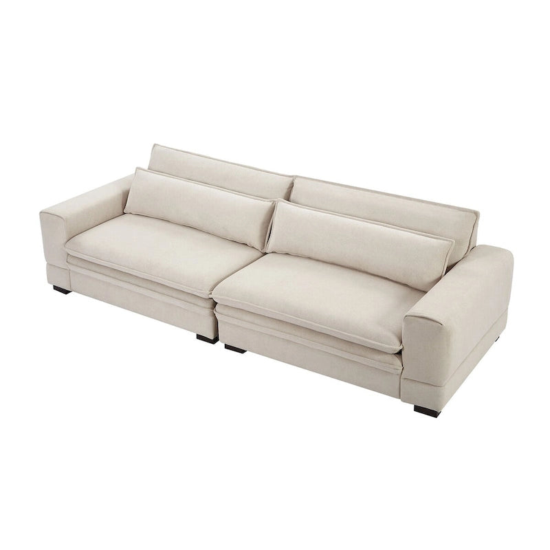 Canapé en tissu moderne du milieu du siècle, 104 po, canapé rembourré avec 2 oreillers, pieds en bois massif