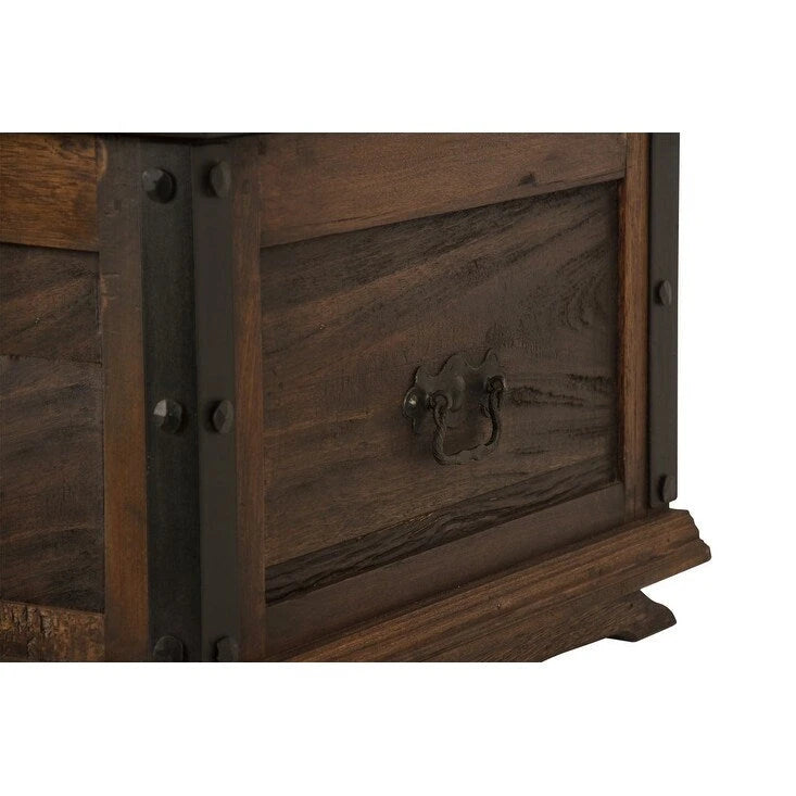 Malle ou table basse en bois de grange massif recyclé et fer forgé pour l'intérieur, 91 cm de large