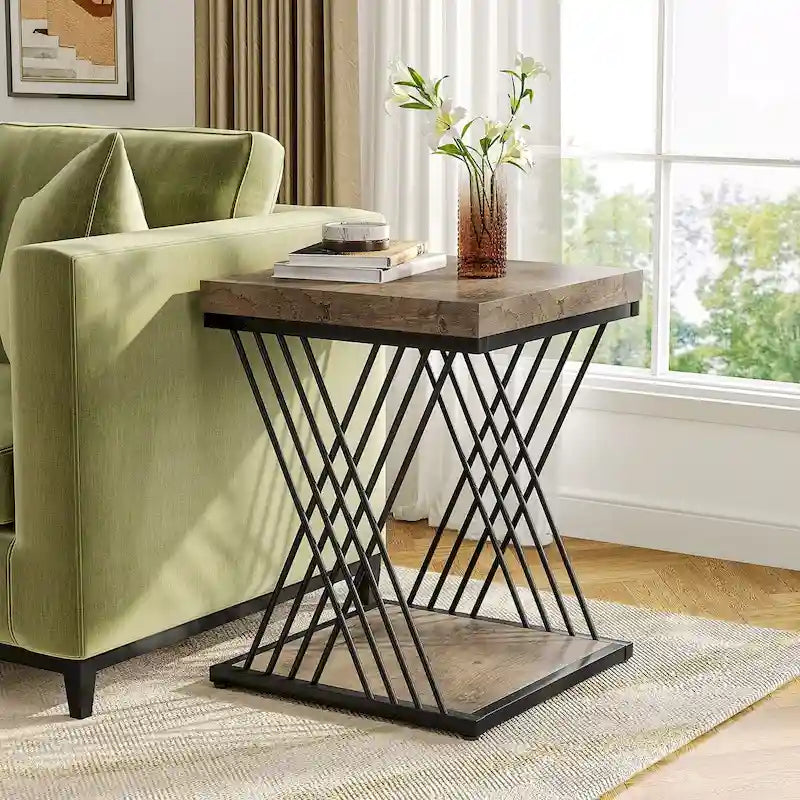 Table d'appoint carrée en faux marbre de 49,9 cm, tables de chevet modernes, table d'appoint dorée pour salon
