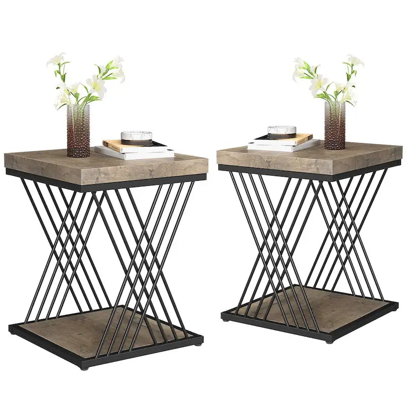 Table d'appoint carrée en faux marbre de 49,9 cm, tables de chevet modernes, table d'appoint dorée pour salon