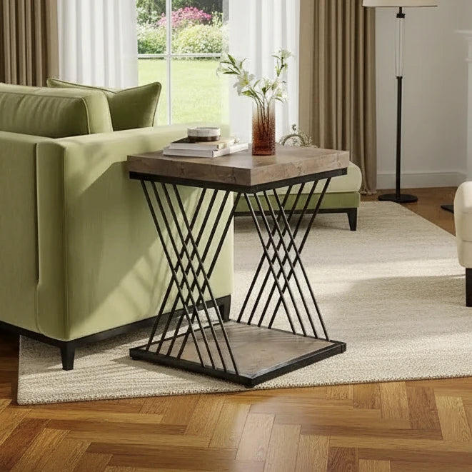 19.75 Inch Faux Marble Square End Table, Modern Bedside Tables, Gold Accent Table Living Room