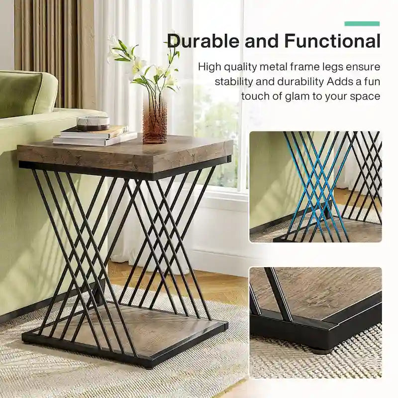 Table d'appoint carrée en faux marbre de 49,9 cm, tables de chevet modernes, table d'appoint dorée pour salon