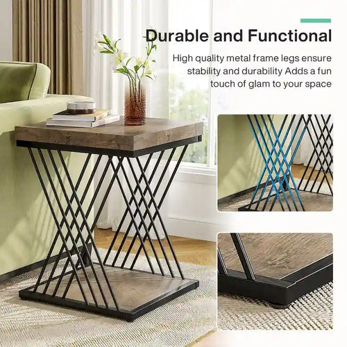 Table d'appoint carrée en faux marbre de 49,9 cm, tables de chevet modernes, table d'appoint dorée pour salon