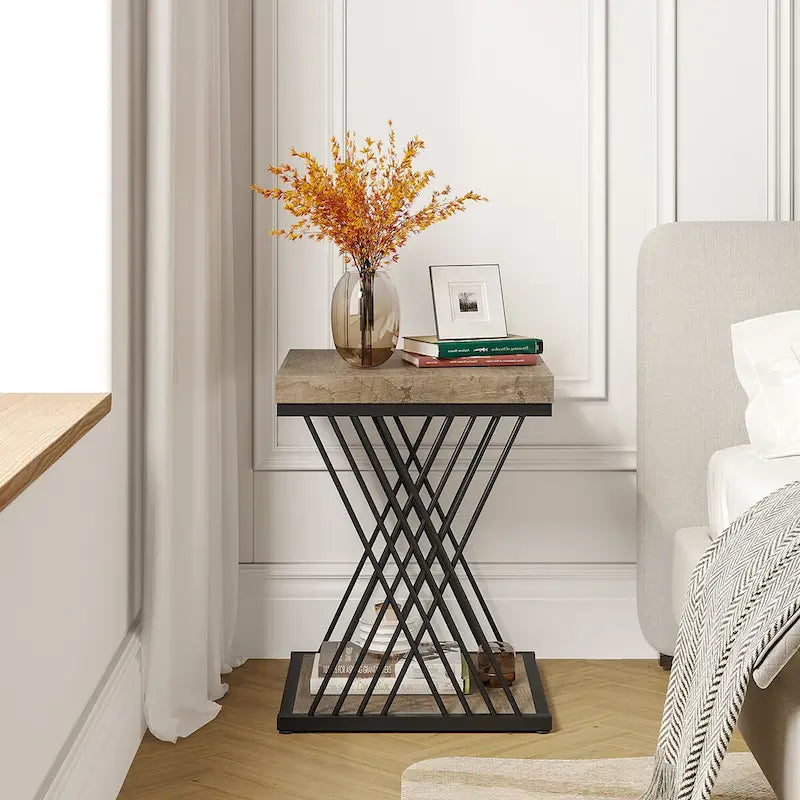 Table d'appoint carrée en faux marbre de 49,9 cm, tables de chevet modernes, table d'appoint dorée pour salon