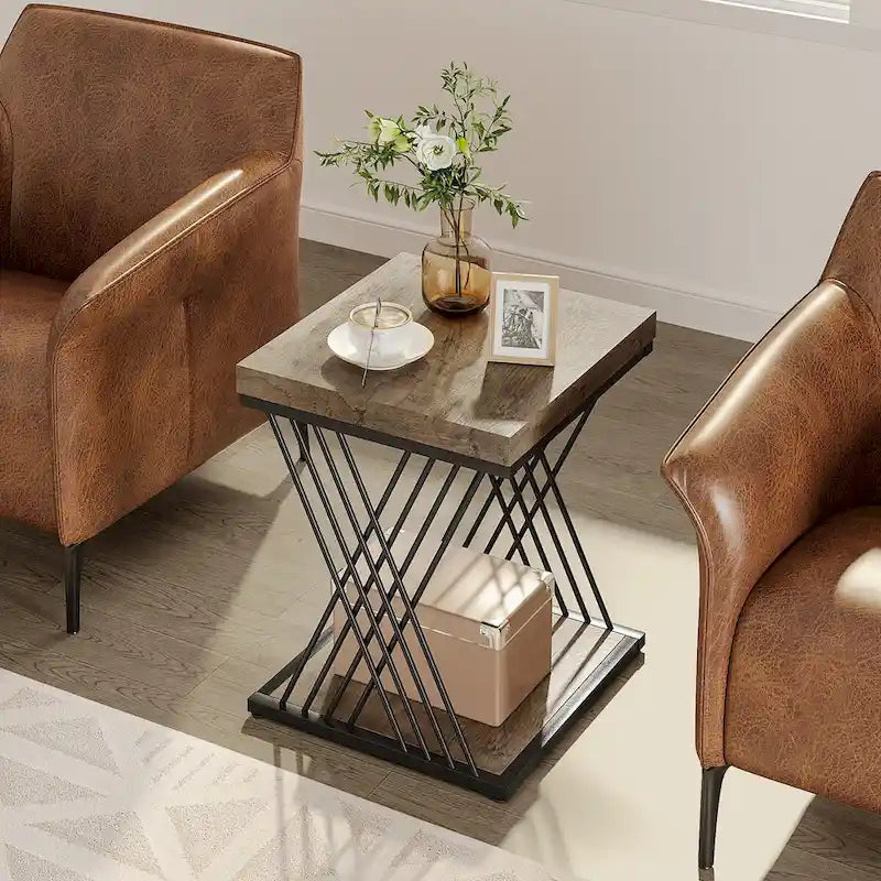 Table d'appoint carrée en faux marbre de 49,9 cm, tables de chevet modernes, table d'appoint dorée pour salon