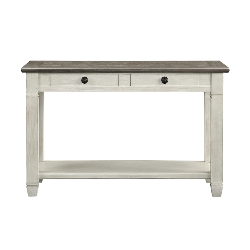 Console 48 po, rectangulaire, 2 tiroirs, blanc, marron, bois massif