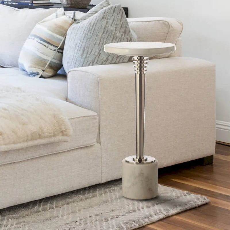 Table d'appoint ronde contemporaine en marbre sur pied