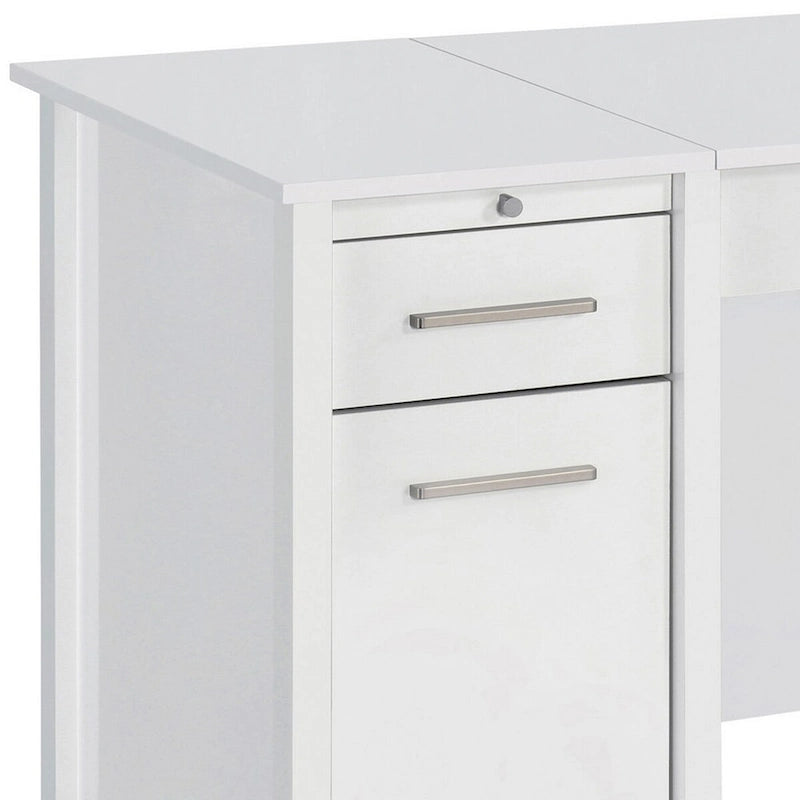 Bureau de 60 po à plateau relevable, 4 tiroirs, 2 tablettes coulissantes, blanc lustré