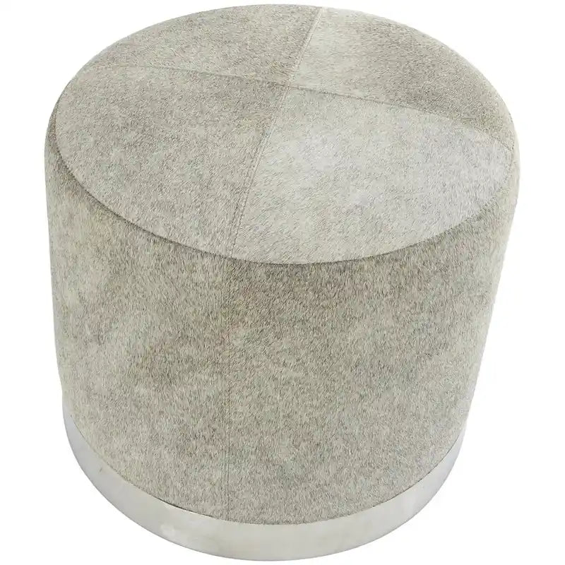 Tabouret de salon en patchwork de cuir avec base en métal argenté - Gris - Roche River Decor