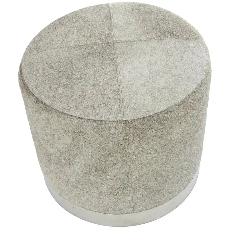 Tabouret de salon en patchwork de cuir avec base en métal argenté - Gris - Roche River Decor
