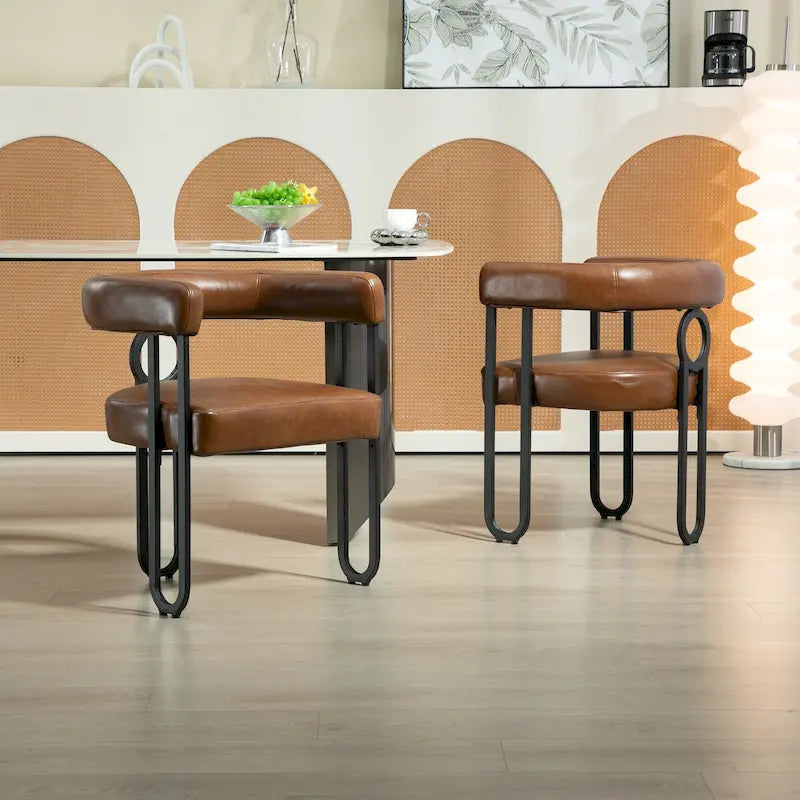 Fauteuil d'appoint, chaise de salle à manger, chaises latérales de type tonneau, fauteuil de cuisine au design contemporain en tissu PU, pour salon, lot de 2