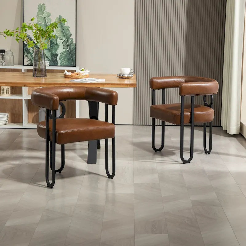 Fauteuil d'appoint, chaise de salle à manger, chaises latérales de type tonneau, fauteuil de cuisine au design contemporain en tissu PU, pour salon, lot de 2