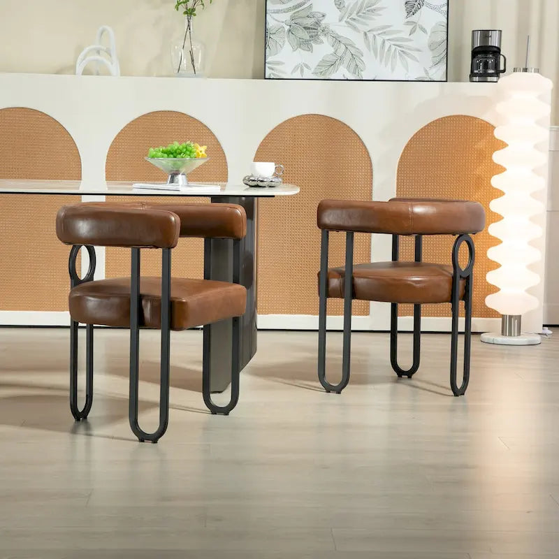 Fauteuil d'appoint, chaise de salle à manger, chaises latérales de type tonneau, fauteuil de cuisine au design contemporain en tissu PU, pour salon, lot de 2