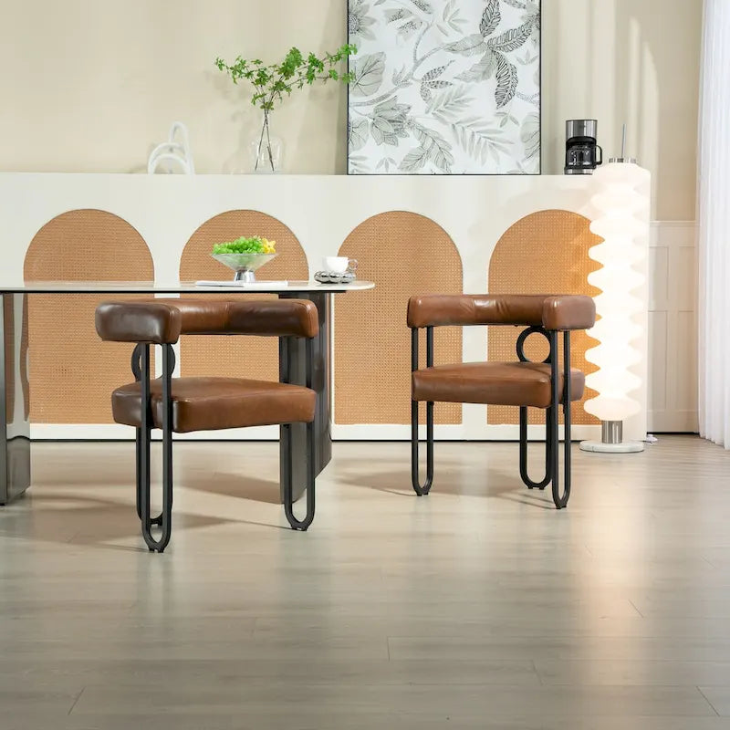 Fauteuil d'appoint, chaise de salle à manger, chaises latérales de type tonneau, fauteuil de cuisine au design contemporain en tissu PU, pour salon, lot de 2