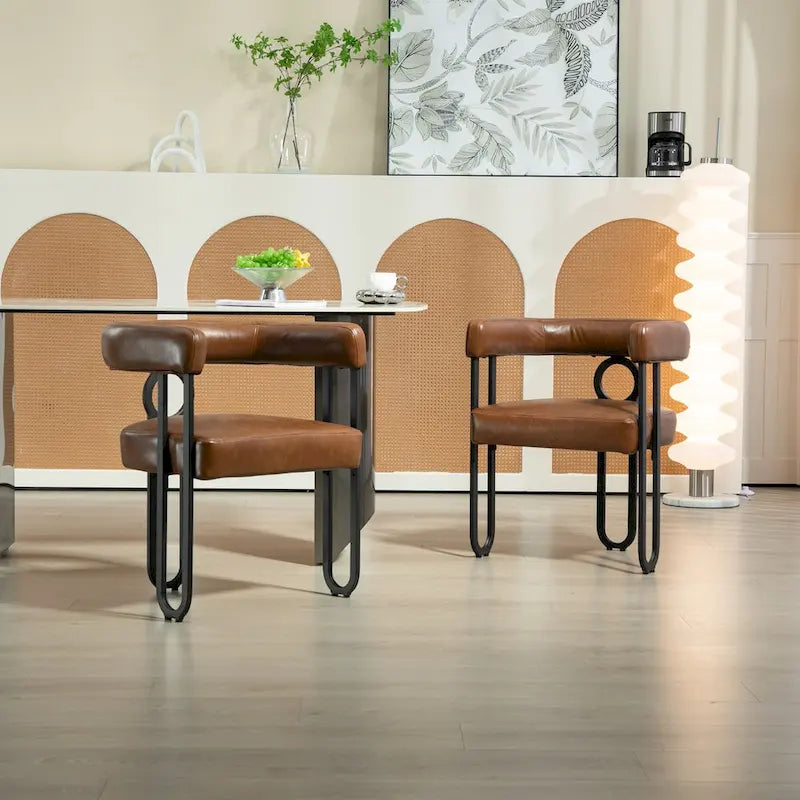 Fauteuil d'appoint, chaise de salle à manger, chaises latérales de type tonneau, fauteuil de cuisine au design contemporain en tissu PU, pour salon, lot de 2
