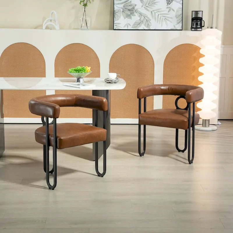 Fauteuil d'appoint, chaise de salle à manger, chaises latérales de type tonneau, fauteuil de cuisine au design contemporain en tissu PU, pour salon, lot de 2