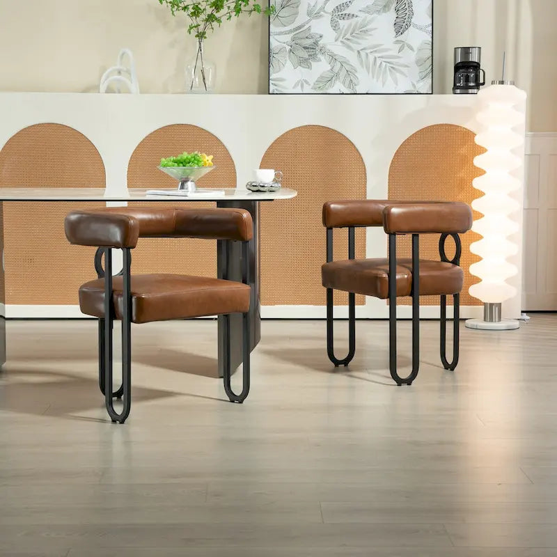 Fauteuil d'appoint, chaise de salle à manger, chaises latérales de type tonneau, fauteuil de cuisine au design contemporain en tissu PU, pour salon, lot de 2