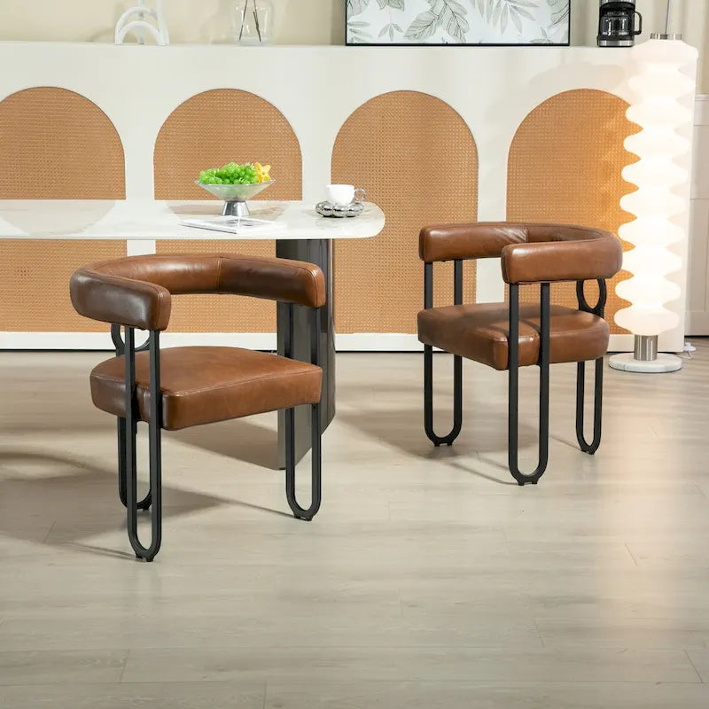 Fauteuil d'appoint, chaise de salle à manger, chaises latérales de type tonneau, fauteuil de cuisine au design contemporain en tissu PU, pour salon, lot de 2