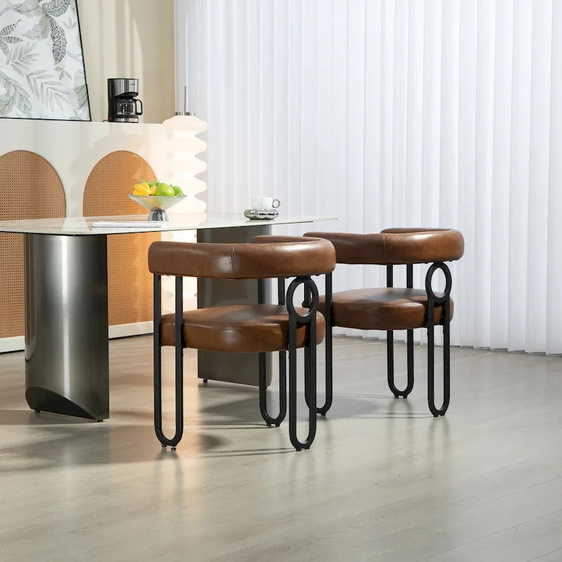 Fauteuil d'appoint, chaise de salle à manger, chaises latérales de type tonneau, fauteuil de cuisine au design contemporain en tissu PU, pour salon, lot de 2