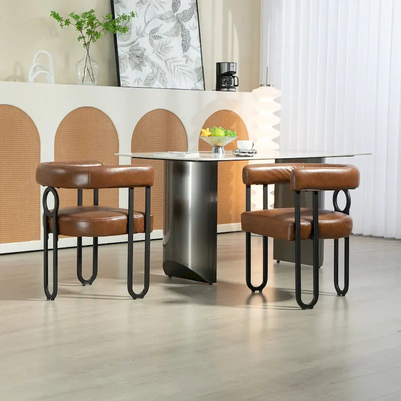 Fauteuil d'appoint, chaise de salle à manger, chaises latérales de type tonneau, fauteuil de cuisine au design contemporain en tissu PU, pour salon, lot de 2