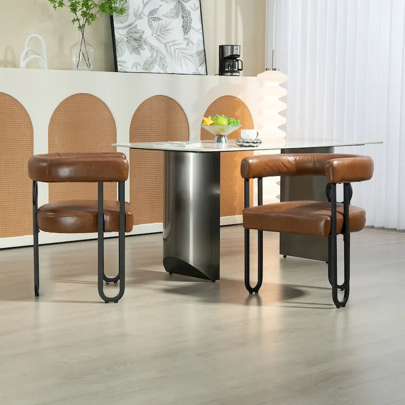Fauteuil d'appoint, chaise de salle à manger, chaises latérales de type tonneau, fauteuil de cuisine au design contemporain en tissu PU, pour salon, lot de 2