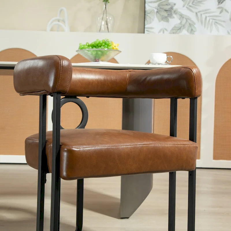 Fauteuil d'appoint, chaise de salle à manger, chaises latérales de type tonneau, fauteuil de cuisine au design contemporain en tissu PU, pour salon, lot de 2