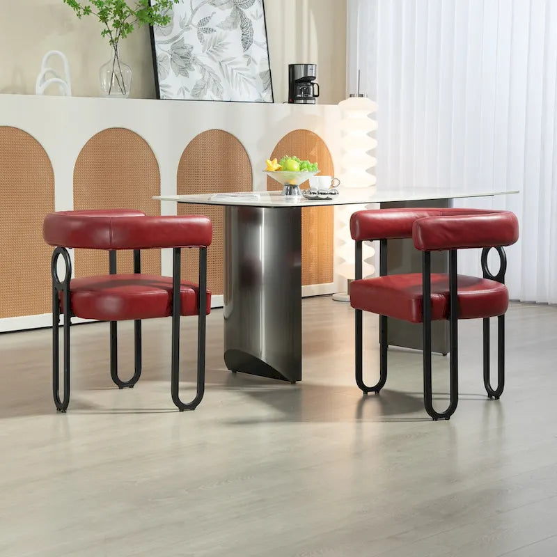 Fauteuil d'appoint, chaise de salle à manger, chaises latérales de type tonneau, fauteuil de cuisine au design contemporain en tissu PU, pour salon, lot de 2