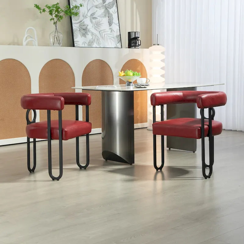 Fauteuil d'appoint, chaise de salle à manger, chaises latérales de type tonneau, fauteuil de cuisine au design contemporain en tissu PU, pour salon, lot de 2