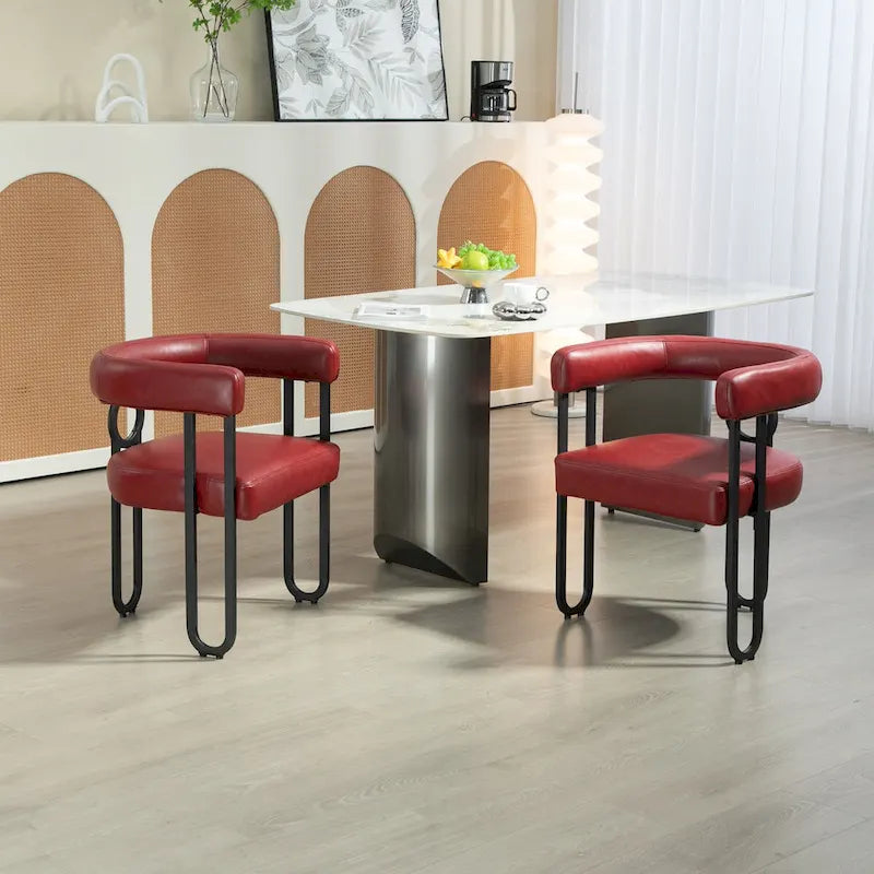 Fauteuil d'appoint, chaise de salle à manger, chaises latérales de type tonneau, fauteuil de cuisine au design contemporain en tissu PU, pour salon, lot de 2