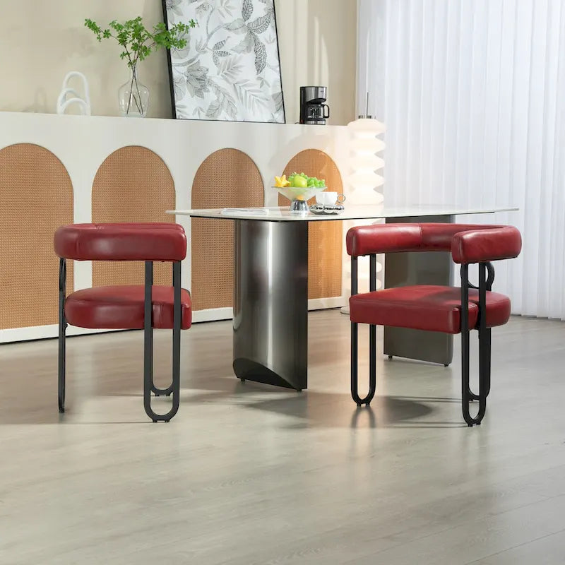 Fauteuil d'appoint, chaise de salle à manger, chaises latérales de type tonneau, fauteuil de cuisine au design contemporain en tissu PU, pour salon, lot de 2