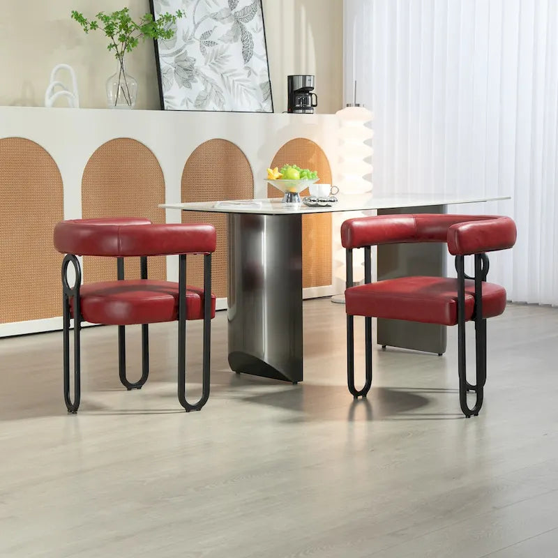 Fauteuil d'appoint, chaise de salle à manger, chaises latérales de type tonneau, fauteuil de cuisine au design contemporain en tissu PU, pour salon, lot de 2
